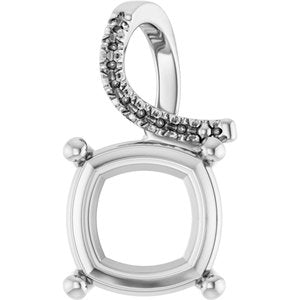 18K White Gold 11x11 mm Cushion Pendant Mounting – image 2