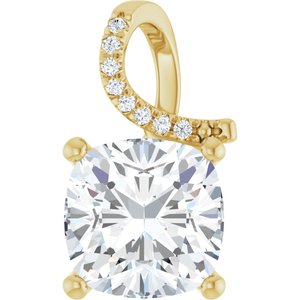 18K Yellow Gold 11x11 mm Cushion Pendant Mounting