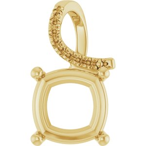 10K Yellow Gold 11x11 mm Cushion Pendant Mounting – image 2