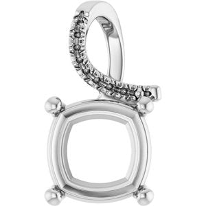 14K X1 White Gold 10x10 mm Cushion Pendant Mounting – image 2