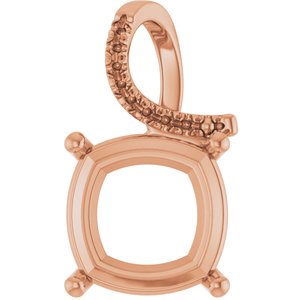 18K Rose Gold 14x14 mm Cushion Pendant Mounting – image 2