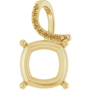18K Yellow Gold 14x14 mm Cushion Pendant Mounting – image 2