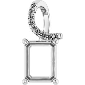 14K White Gold 9x7 mm Emerald Pendant Mounting – image 2