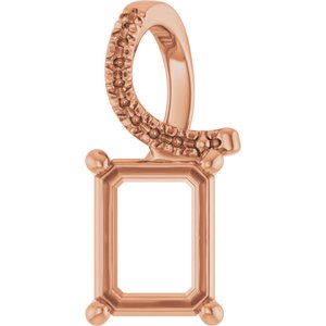 14K Rose Gold 8.5x6.5 mm Emerald Pendant Mounting – image 2