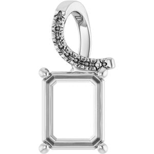 10K White Gold 10x8 mm Emerald Pendant Mounting – image 2