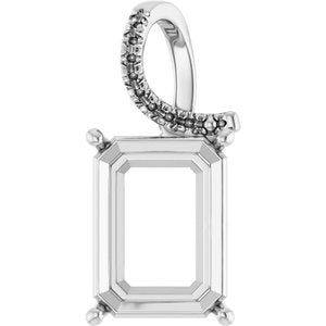 14K X1 White Gold 16x12 mm Emerald Pendant Mounting – image 2