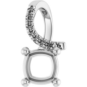 10K White Gold 6x6 mm Cushion Pendant Mounting – image 2