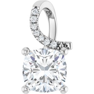 14K White Gold 8x8 mm Cushion Pendant Mounting