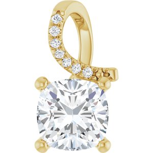 14K Yellow Gold 8x8 mm Cushion Pendant Mounting