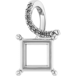 14K White Gold 7.5x7.5 mm Square Pendant Mounting – image 2