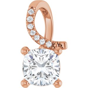 18K Rose Gold 6.5x6.5 mm Cushion Pendant Mounting