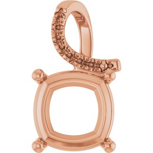 10K Rose Gold 12x12 mm Cushion Pendant Mounting – image 2