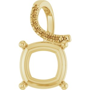 18K Yellow Gold 12x12 mm Cushion Pendant Mounting – image 2