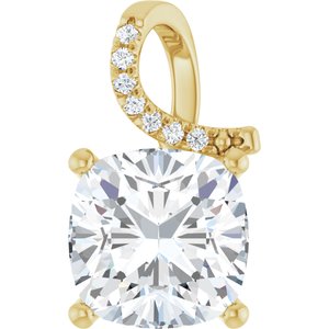 14K Yellow Gold 12x12 mm Cushion Pendant Mounting