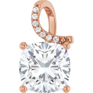 10K Rose Gold 12x12 mm Cushion Pendant Mounting