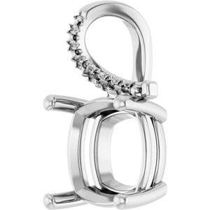 10K White Gold 12x12 mm Cushion Pendant Mounting – image 4