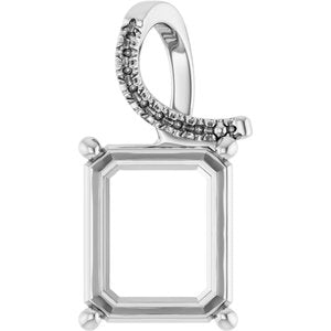 14K White Gold 12x10 mm Emerald Pendant Mounting – image 2