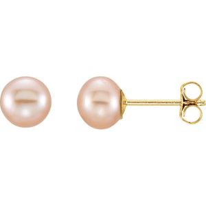 14K Yellow Gold 5-6 mm Cultured Pink Freshwater Pearl Earrings