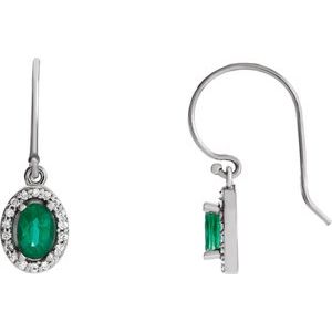 14K White Gold Natural Emerald & 1/6 CTW Natural Diamond Earrings