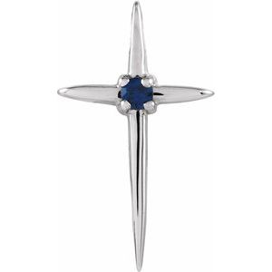 14K White Gold Natural Blue Sapphire Cross Pendant