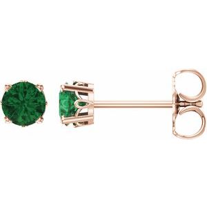 14K Rose Gold Natural Emerald Scroll Setting® Stud Earrings