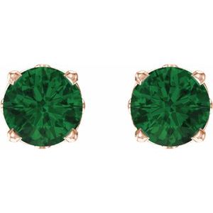 14K Rose Gold Natural Emerald Scroll Setting® Stud Earrings – image 2