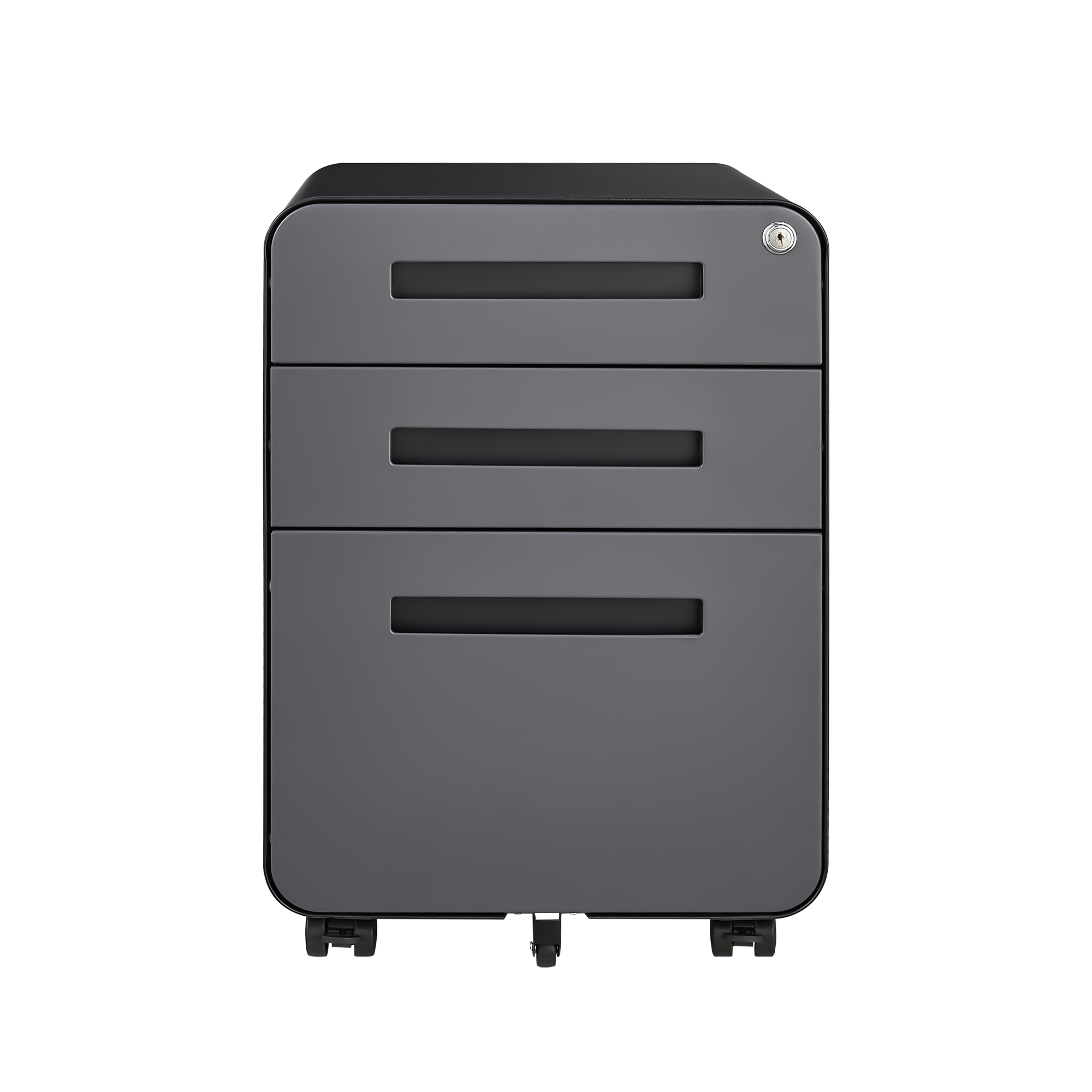 Rounded 3 drawer mobile filing cabinet, simple style multifunctional legal/letter/A4 file storage cabinet, 5-wheel design with anti tilt cold-rolled steel material