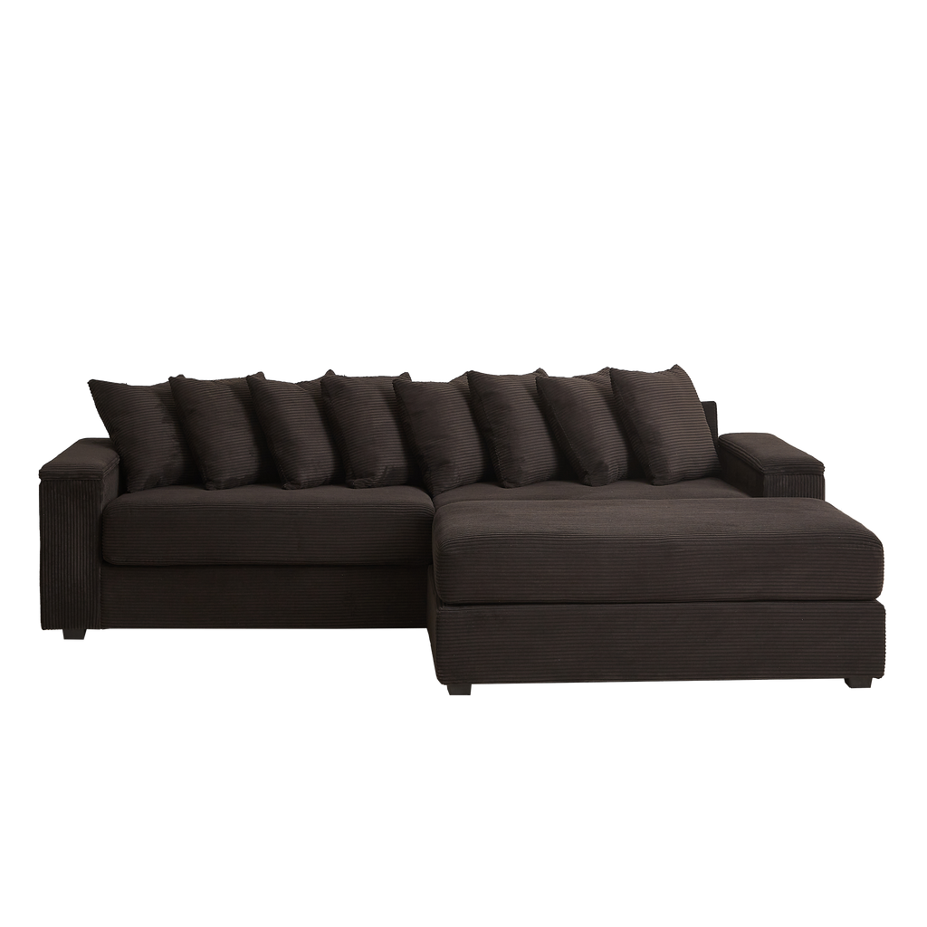 Luxe Oversized L Shaped Sofa with Chaise,Comfy Corduroy L Shaped Sectional Couches with 8 Pillows and Two Armrest storage space,Soft Fluffy Upholstered Sofa Bed for Living Room Apartment Bedroom