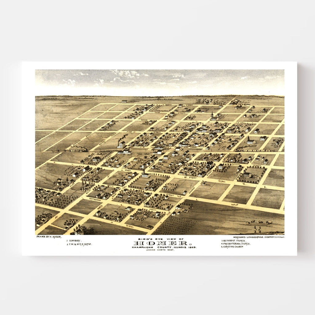Vintage Map of Homer, Illinois 1869