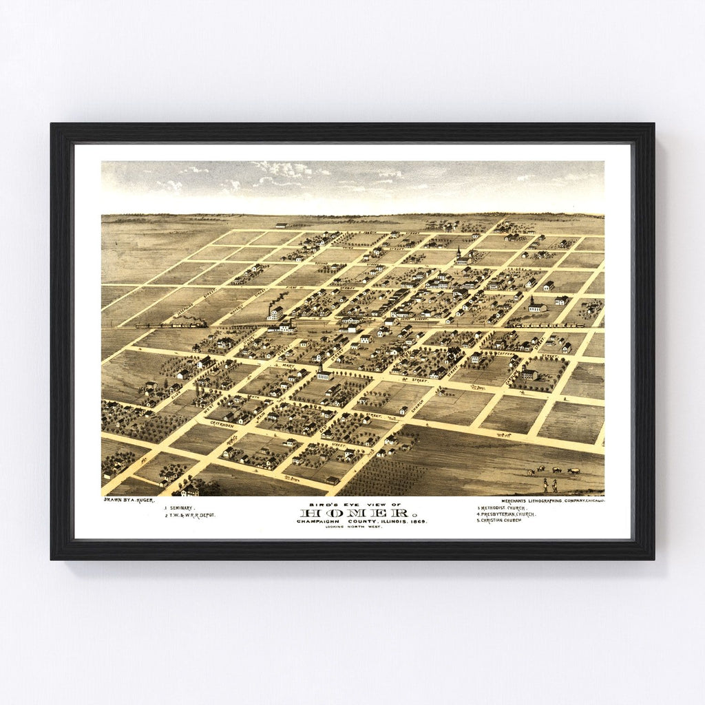 Vintage Map of Homer, Illinois 1869