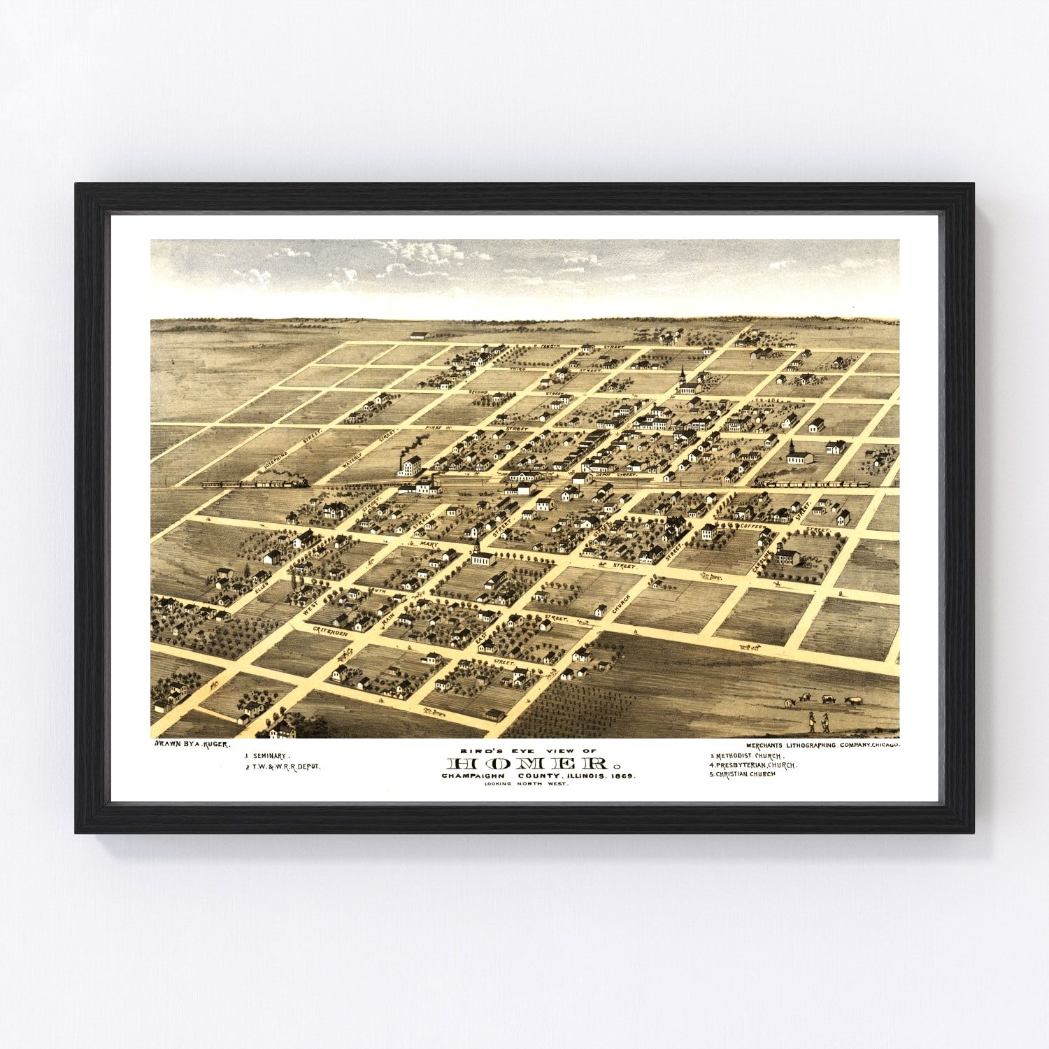 Vintage Map of Homer, Illinois 1869