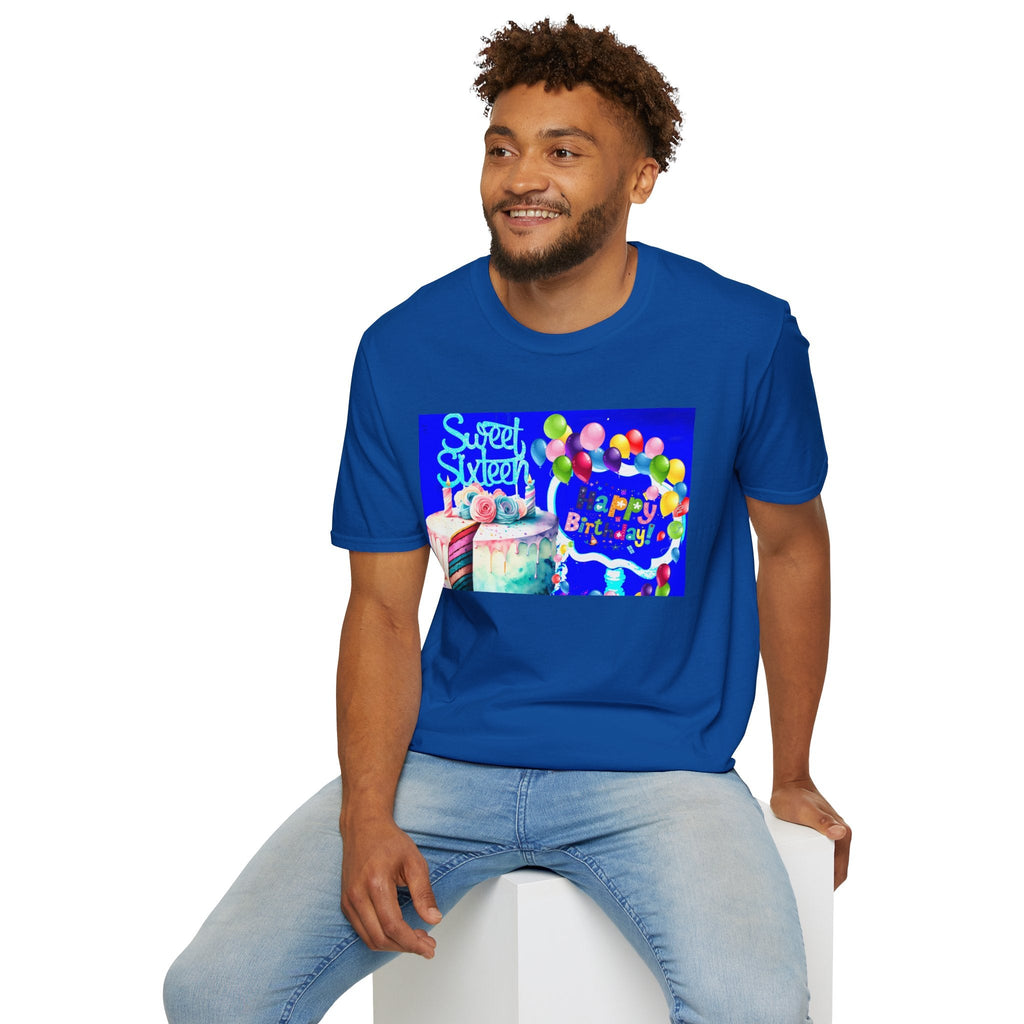 Sweet Sixteen Birthday Cake Balloons T-Shirt, Celebration Tee, Unisex Happy 16th Bday Gift