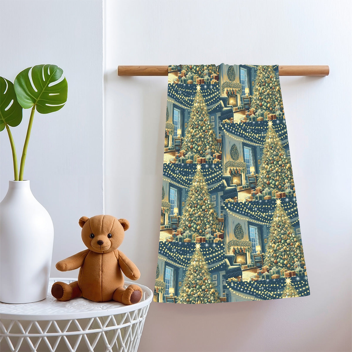 Cozy Christmas Living Room Scene Bath Towel (Made in USA)