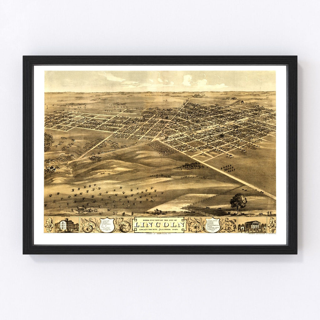 Vintage Map of Lincoln, Illinois 1869