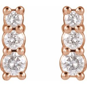 14K Rose Gold .03 CTW Natural Diamond Three-Stone Earrings – image 2