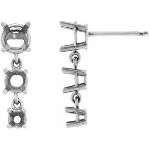 10K White Gold Round Three-Stone Graduated Dangle Earring Mounting
