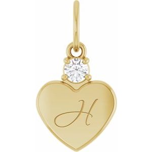 10K Yellow Gold Engravable 1/10 CT Natural Diamond Heart Pendant – image 4