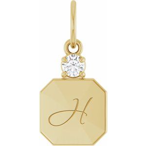 14K Yellow Gold Engravable .03 CT Lab-Grown Diamond Square Pendant – image 4