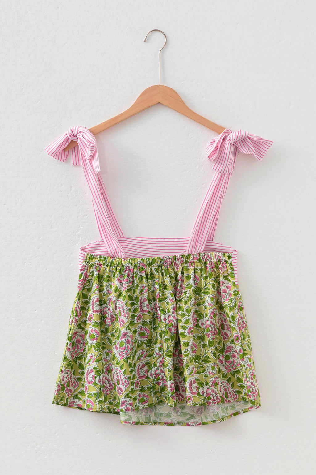 Floral Stripe Tie Strap Babydoll Tank Top