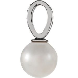 14K White Gold Cultured White Freshwater Pearl & .03 CTW Natural Diamond Pendant