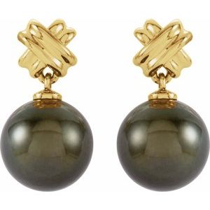 14K Yellow Gold Cultured Gray Tahitian Pearl Earrings