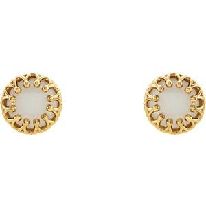 14K Yellow Gold 6 mm Natural White Opal Earrings – image 2