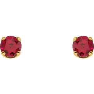 14K Yellow Gold Lab-Grown Ruby Youth Earrings – image 2