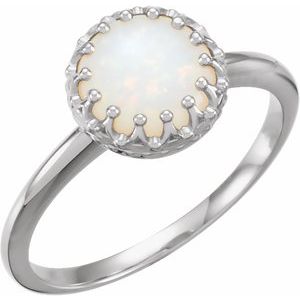 14K White Gold 8 mm Natural White Opal Crown Cabochon Ring