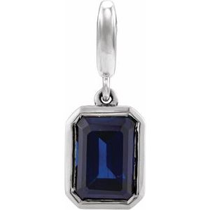 14K White Gold Natural Blue Sapphire Charm/Pendant