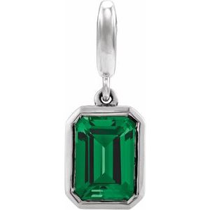 14K White Gold Natural Emerald Charm/Pendant