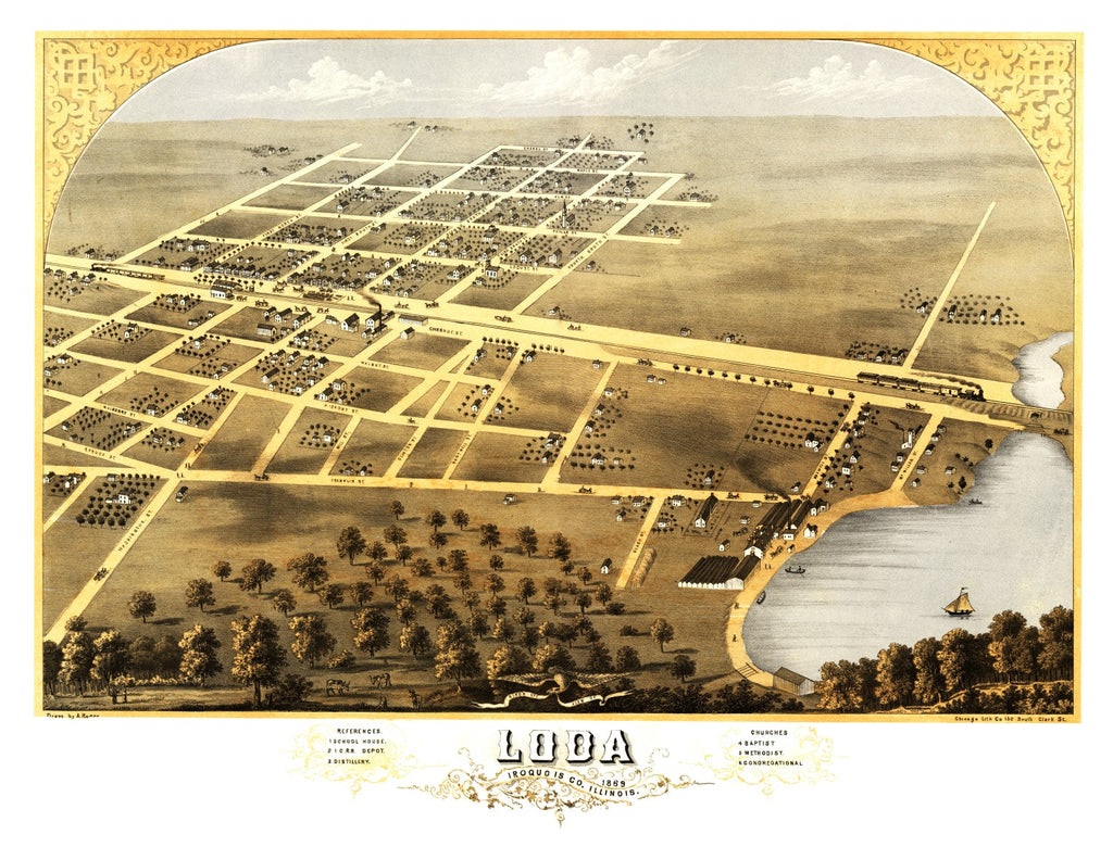 Vintage Map of Loda, Illinois 1869