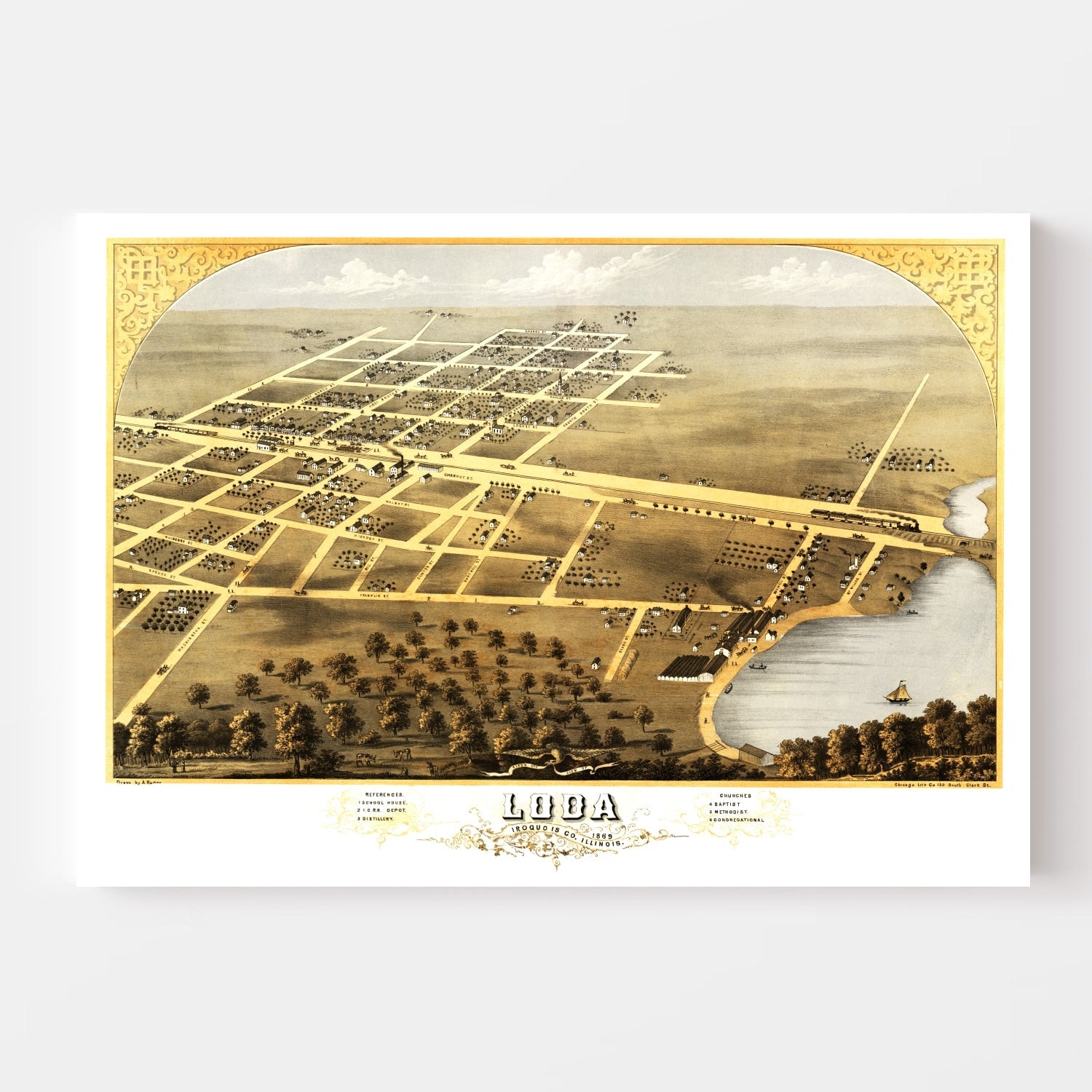 Vintage Map of Loda, Illinois 1869