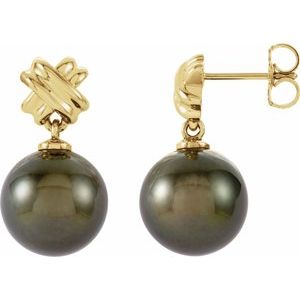 14K Yellow Gold Cultured Gray Tahitian Pearl Earrings
