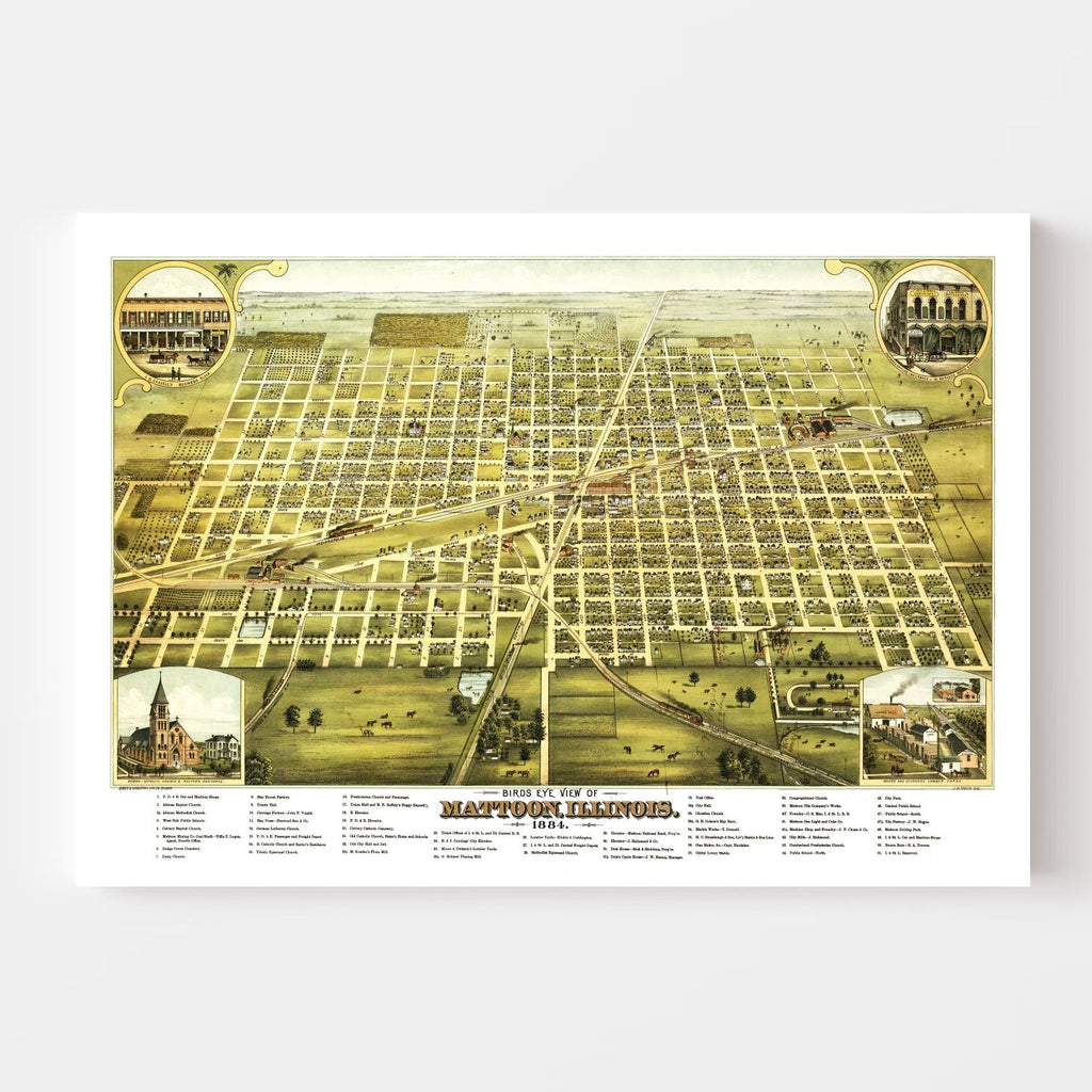 Vintage Map of Mattoon, Illinois 1884